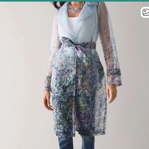 NWT White House black market organza Floral Sheer Trench Coat